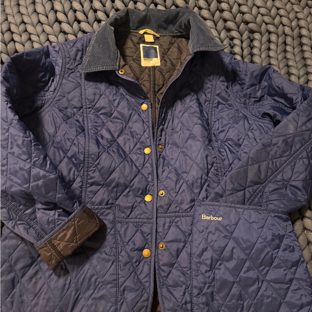 Barbour Navy Quilted Jacket with Gold Accents